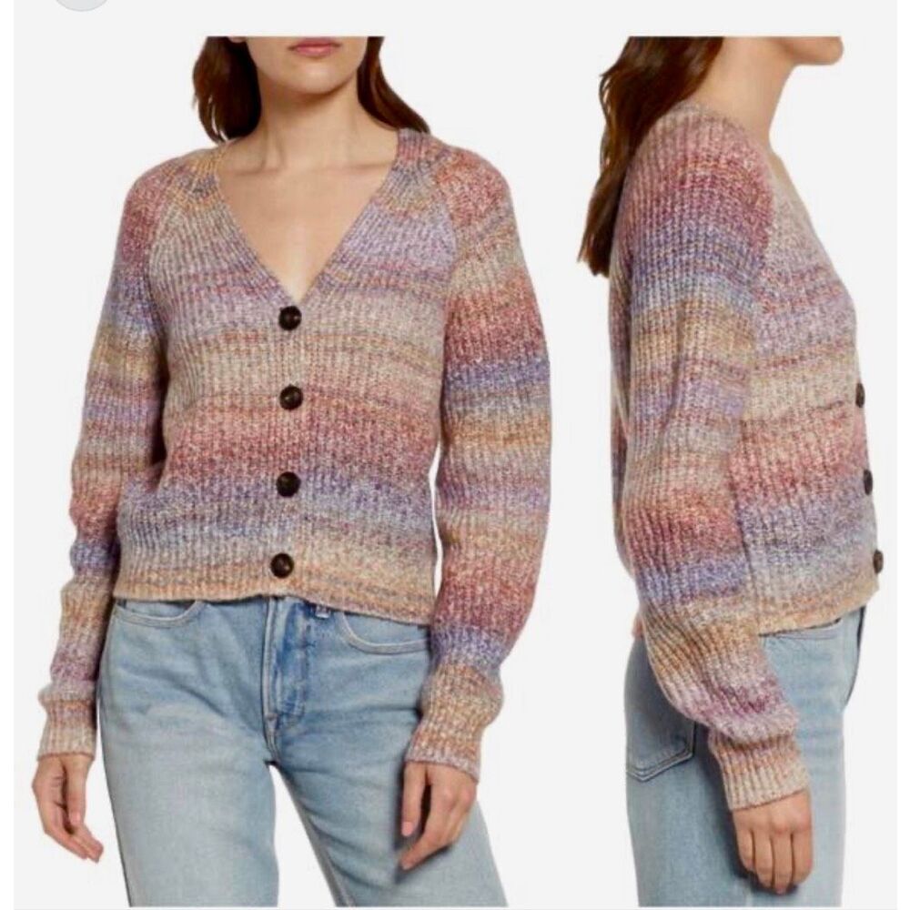 Rails Josie Cardigan Sweater Rainbow striped space dye Button Front Size Medium